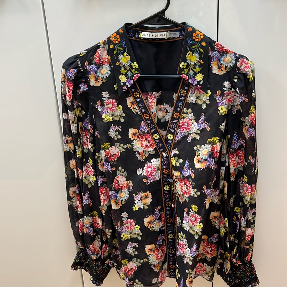 Alice and Olivia Floral Blouse, Size Large